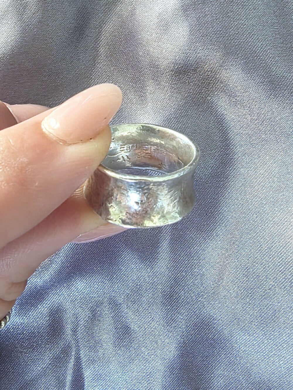 Earth Grace artisan 925 sterling silver hammered concave wide band ring 7